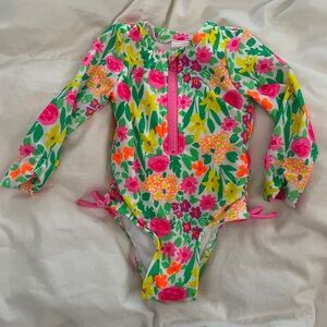 🌺 Tropical Pink and Green Rashguard Swimsuit 12 month